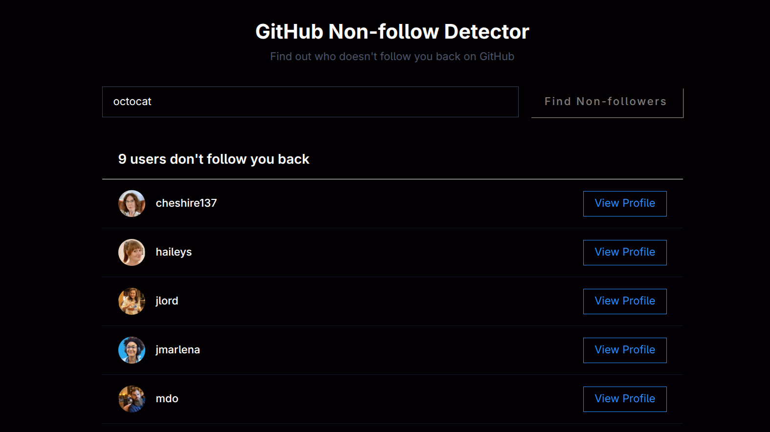 gitHubNonFollowBacks screenshot