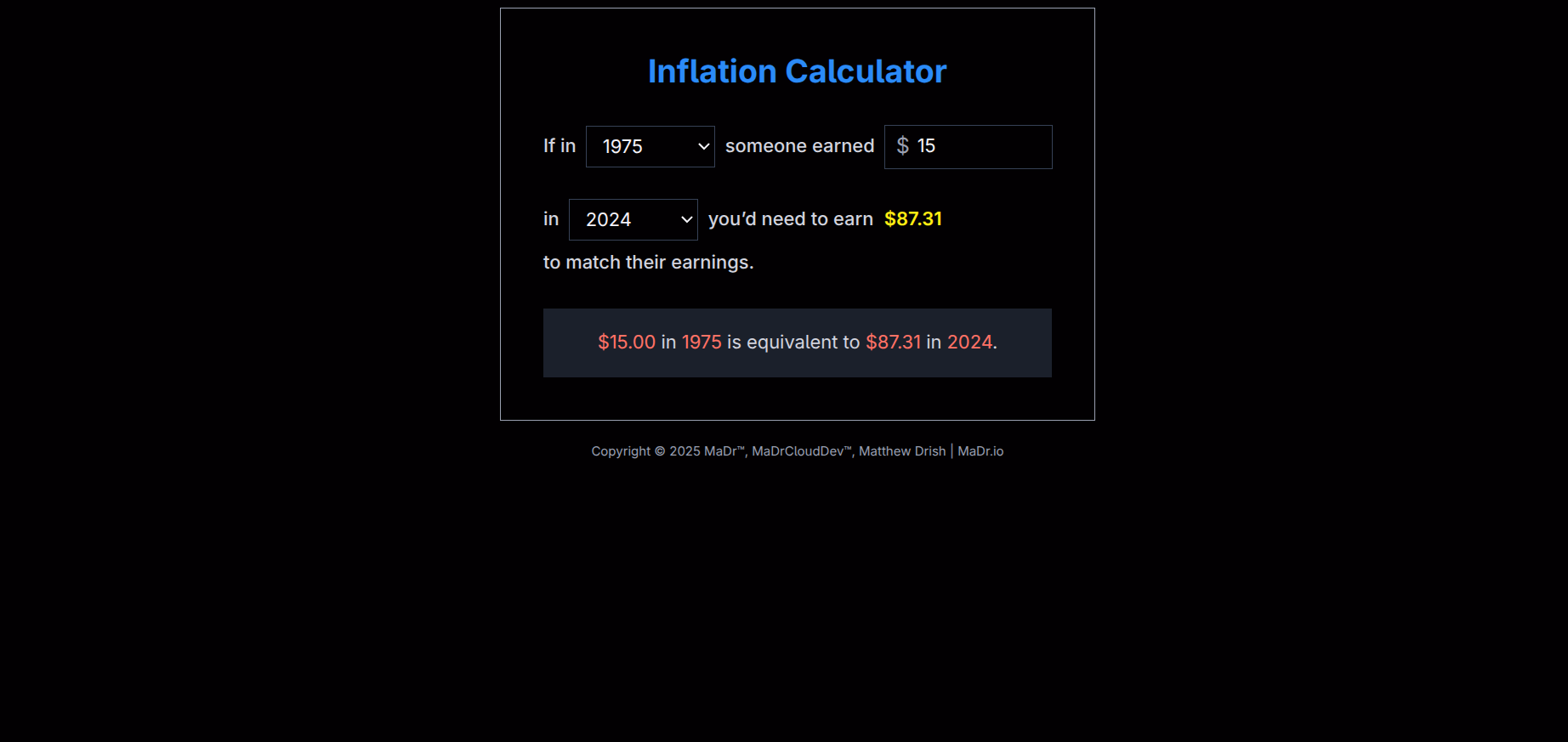 Inflation Calculator screenshot